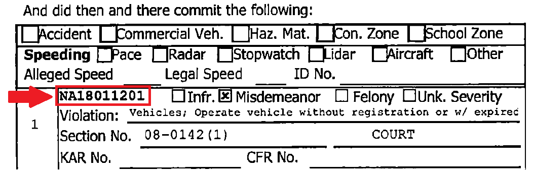 Example ticket from Kansas Highway Patrol