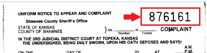 Example ticket from Shawnee County Sheriff